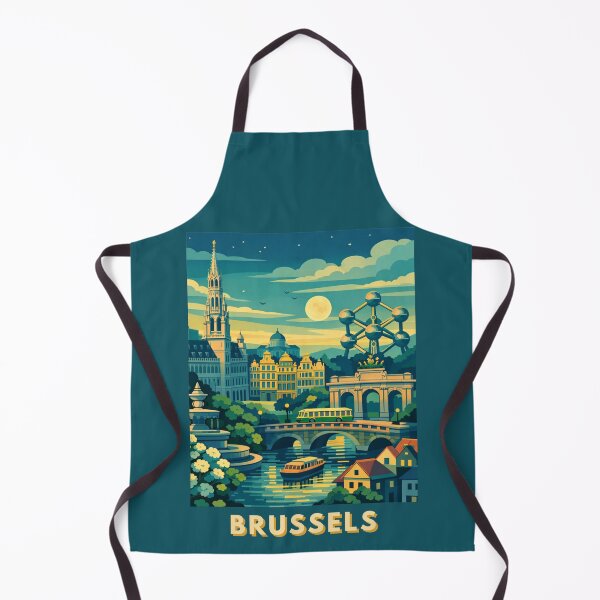 Item preview, Brussels Belgium atomium bridge moonlight travel poster designed and sold by MatthewHeights.