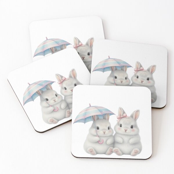 Item preview, Sweet Bunnies Under Pastel Umbrella – Rainy Day Magic Art designed and sold by lovelistivkaa.