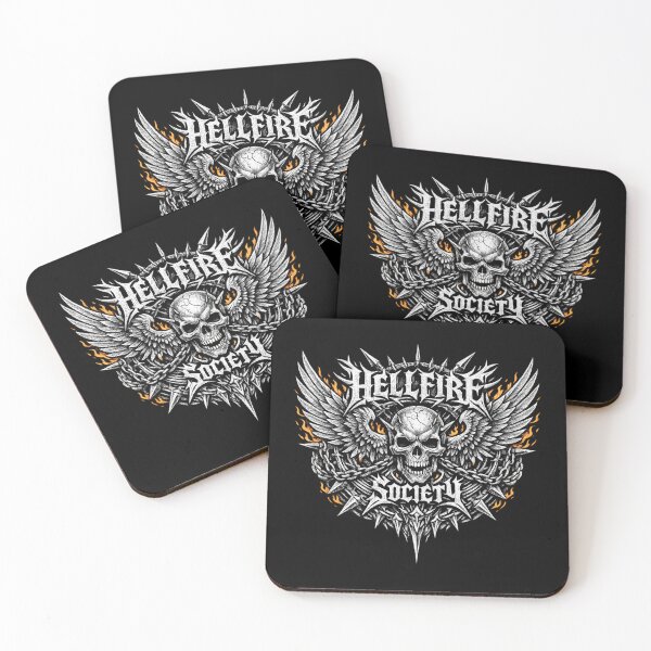 Item preview, Hellfire Society - Symmetrical Metal Emblem Skull & Flaming Wings designed and sold by MKreative Studio.