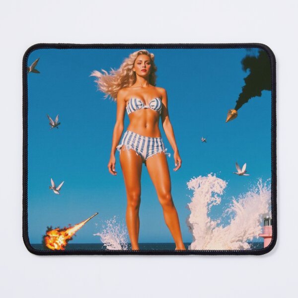 Item preview, Attack of the Giant Beach Pin-Up - Retro Sci-Fi B-Movie Surreal Art designed and sold by MissSaylor.