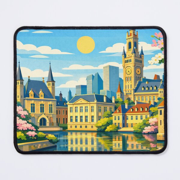 Item preview, The Hague Netherlands lake skyline swan travel poster designed and sold by MatthewHeights.