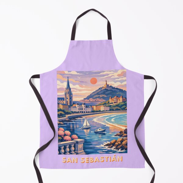 Item preview, San Sebastián Spain bay coastline sunset travel poster designed and sold by MatthewHeights.