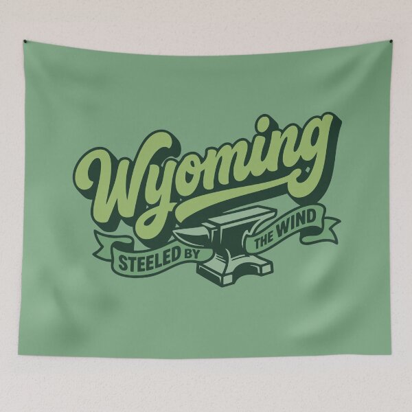 Item preview, Wyoming Steeled By The Wind Heavy Anvil Forged Retro Script Graphic designed and sold by Cozy-Old-Pub.