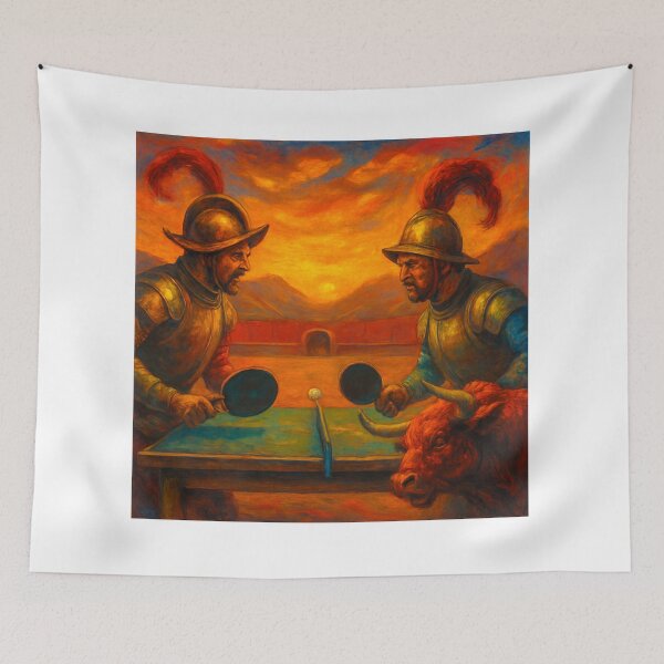 Item preview, The Golden Hour Duel - Conquistador Table Tennis Battle Art T-Shirt designed and sold by OhMyPingCo.