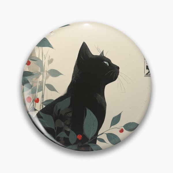 Item preview, Japanese Style Poster Black Cat Floral Art designed and sold by GrinGalore.