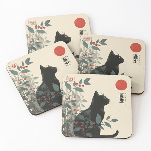 Item preview, Japanese Style Poster Black Cat Floral Art designed and sold by GrinGalore.