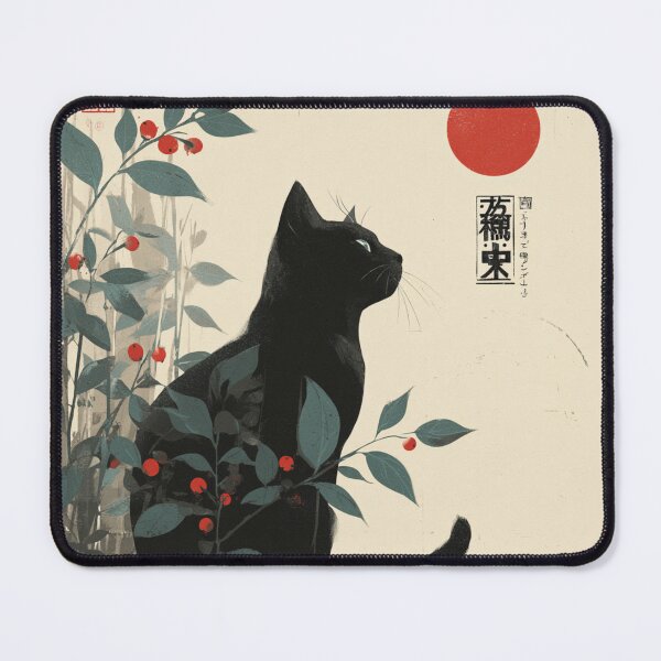 Item preview, Japanese Style Poster Black Cat Floral Art designed and sold by GrinGalore.