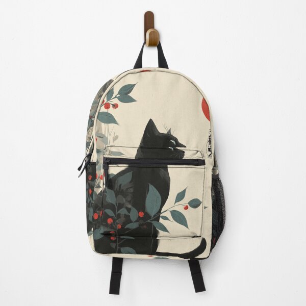 Item preview, Japanese Style Poster Black Cat Floral Art designed and sold by GrinGalore.