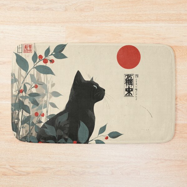 Item preview, Japanese Style Poster Black Cat Floral Art designed and sold by GrinGalore.