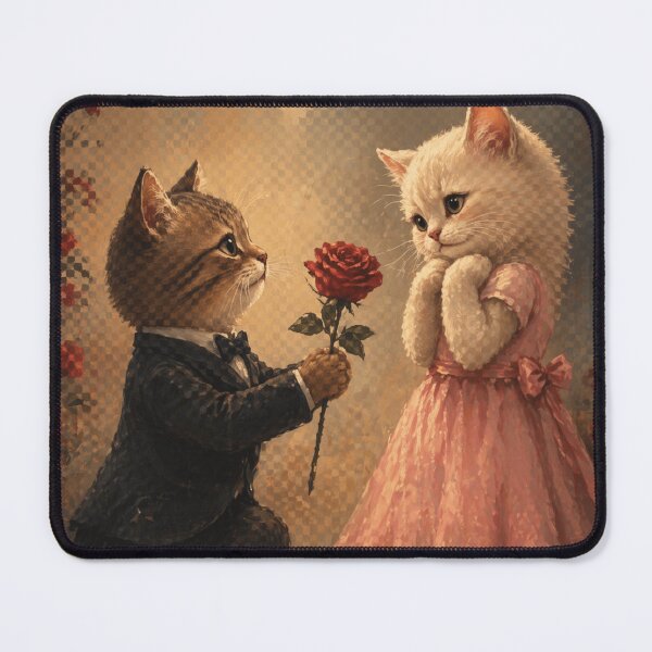 Item preview, Romantic Cats Painting Cute Couple Cats With Rose Vintage Style Wall Art designed and sold by IconicDesignsXd.