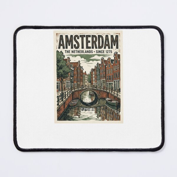 Item preview, Amsterdam Vintage Woodblock Canal Print Dutch City Travel T-Shirt designed and sold by Egyptian king ⭐⭐⭐⭐⭐.