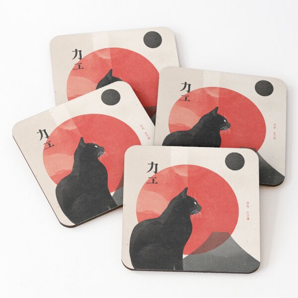 Item preview, Japanese Style Poster Black Cat Red Sun Art designed and sold by GrinGalore.