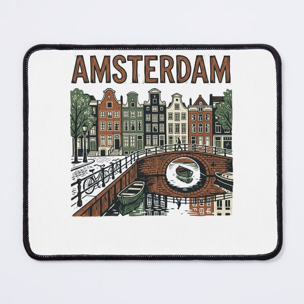 Item preview, Amsterdam Vintage Woodblock Canal Print Dutch City Travel T-Shirt designed and sold by Egyptian king ⭐⭐⭐⭐⭐.