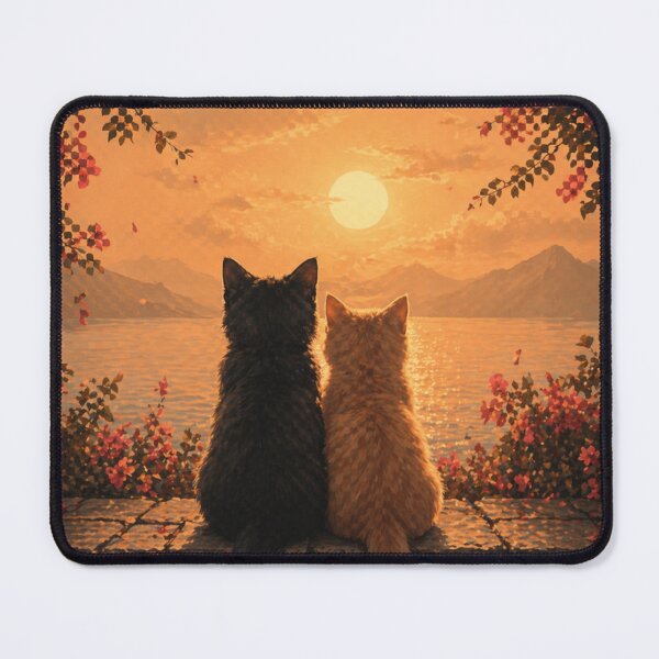 Item preview, Romantic Sunset Cats Aesthetic Couple Cat Landscape Art Phone Case Design designed and sold by IconicDesignsXd.