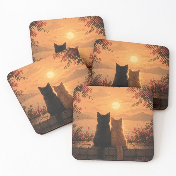 Item preview, Romantic Sunset Cats Aesthetic Couple Cat Landscape Art Phone Case Design designed and sold by IconicDesignsXd.