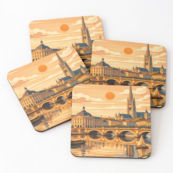 Item preview, Bordeaux France riverside bridge sunset travel poster designed and sold by MatthewHeights.