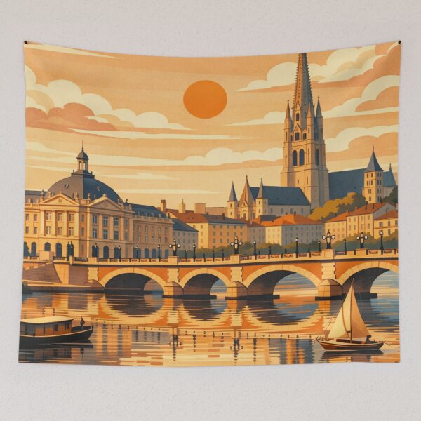 Item preview, Bordeaux France riverside bridge sunset travel poster designed and sold by MatthewHeights.