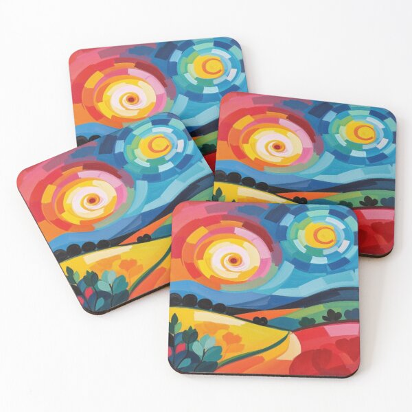 Item preview, Celestial Harmony – Colorful landscape with dual suns & stylized nature vibes designed and sold by FotoworldEdel.
