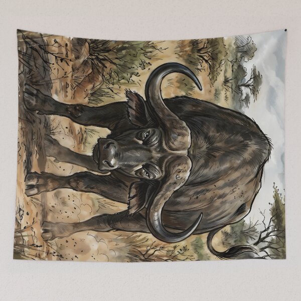 Item preview, Majestic Cape Buffalo Traversing African Savanna designed and sold by RubisLeaf.