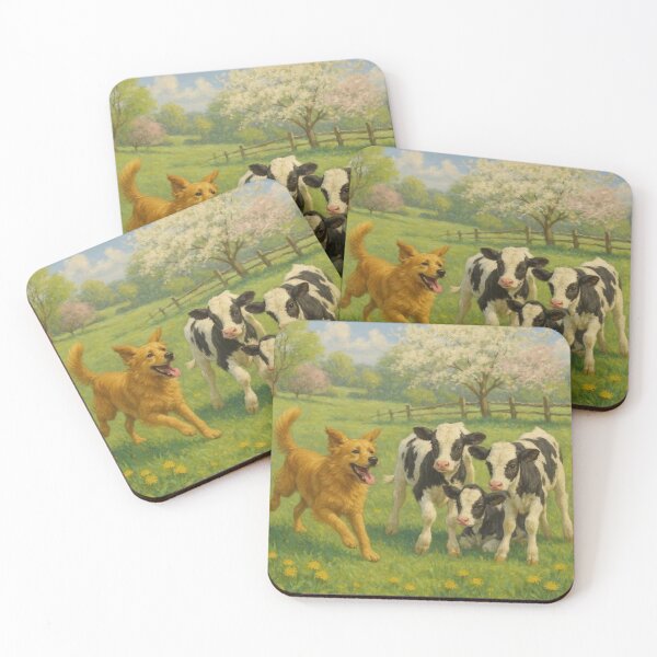 Item preview, Golden Dog and Baby Cows designed and sold by TinCatOutPost.