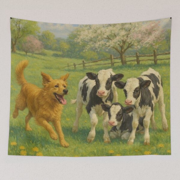Item preview, Golden Dog and Baby Cows designed and sold by TinCatOutPost.