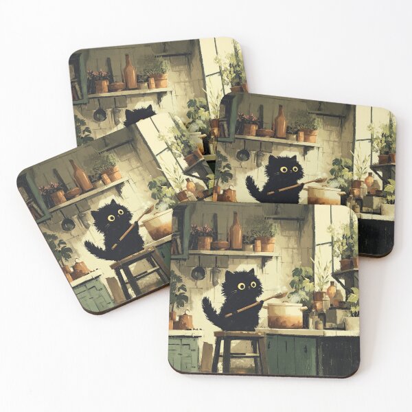 Item preview, Black Cat Tasting Soup in Kitchen designed and sold by Erika Kaisersot.