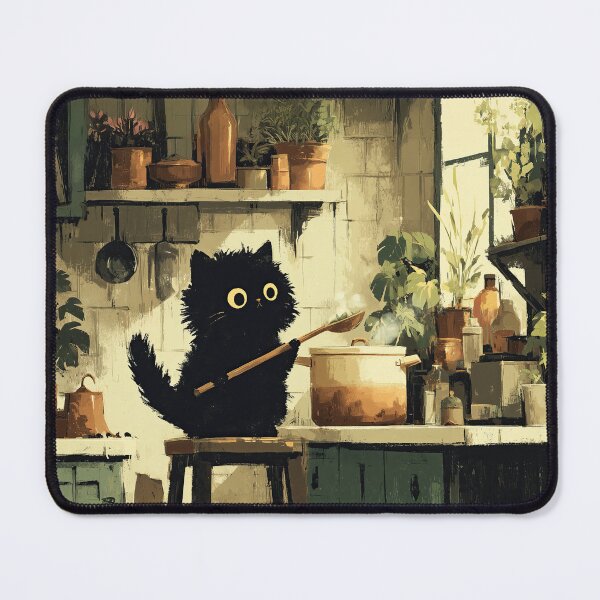 Item preview, Black Cat Tasting Soup in Kitchen designed and sold by Erika Kaisersot.