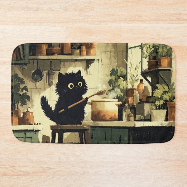 Item preview, Black Cat Tasting Soup in Kitchen designed and sold by Erika Kaisersot.