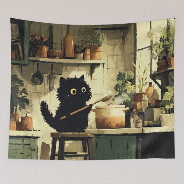 Item preview, Black Cat Tasting Soup in Kitchen designed and sold by Erika Kaisersot.