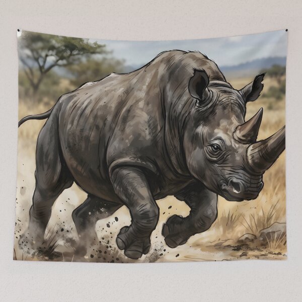Item preview, Black Rhinoceros Diceros Bicornis African Savanna designed and sold by RubisLeaf.