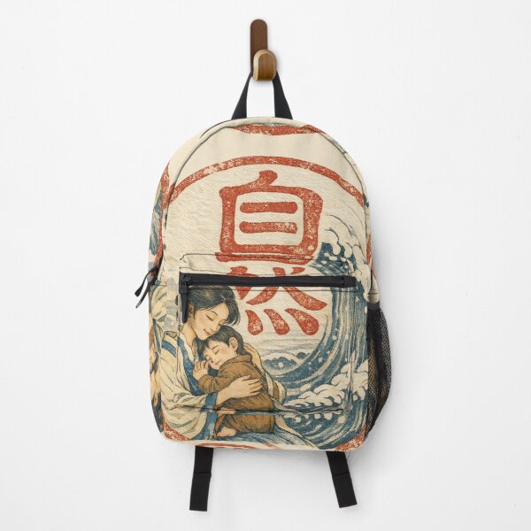 Item preview, Japanese Mother and Child Wave Vintage Ukiyoe Art big red letter mother nature sign red circle designed and sold by VISO-art.