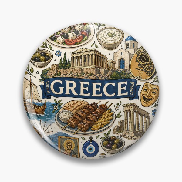 Item preview, Greece Travel Icons Poster – Greek Culture Landmarks Food Collage Design designed and sold by FlatlineArtCo.