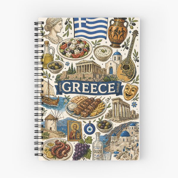 Item preview, Greece Travel Icons Poster – Greek Culture Landmarks Food Collage Design designed and sold by FlatlineArtCo.