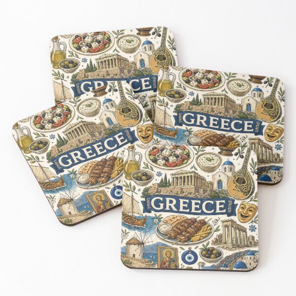 Item preview, Greece Travel Icons Poster – Greek Culture Landmarks Food Collage Design designed and sold by FlatlineArtCo.