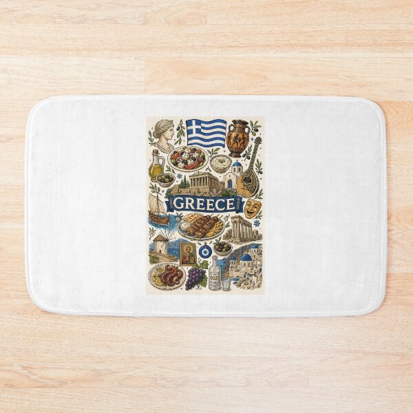 Item preview, Greece Travel Icons Poster – Greek Culture Landmarks Food Collage Design designed and sold by FlatlineArtCo.
