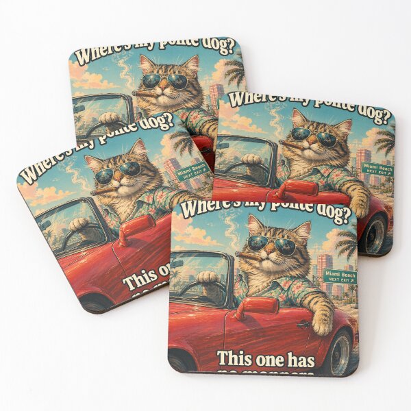 Item preview, Where’s My Polite Dog? Funny Cat Chaotic Cat Driving Meme Cat vs Dog Humor Design designed and sold by MarekoraStudio.