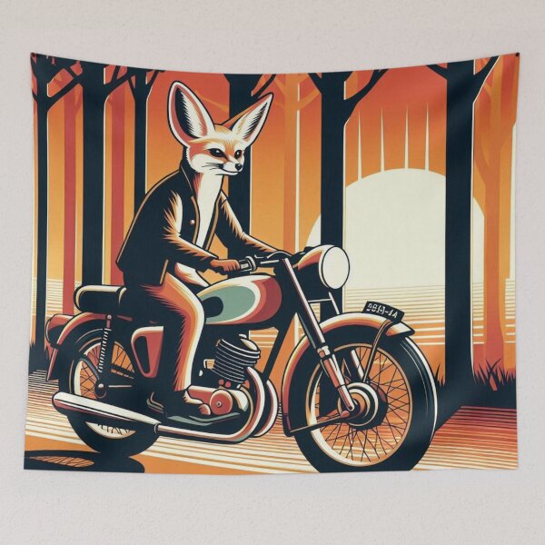 Item preview, Biker Fox – Retro Sunset Adventure Poster designed and sold by Dogandesighn.