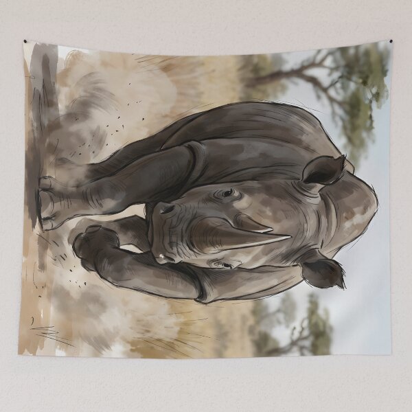 Item preview, Black Rhinoceros Diceros Africa Serengeti Savanna Landscape designed and sold by RubisLeaf.