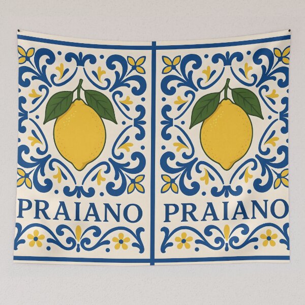Item preview, Praiano Amalfi Coast – Italian Lemon Blue Tile Pattern Design designed and sold by EmeraldeaArt.