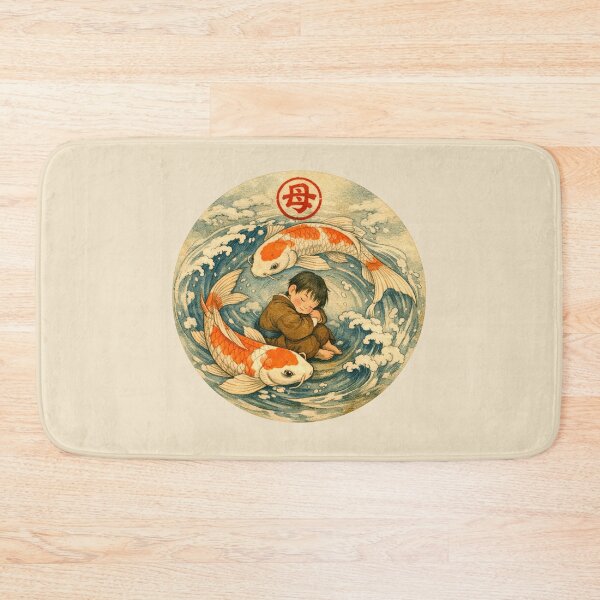 Item preview, Copy of Japanese Mother and Child Wave Vintage Ukiyoe Art big red letter mother nature sign red circle designed and sold by VISO-art.