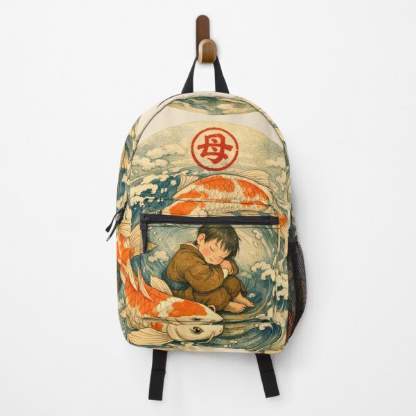 Item preview, Copy of Japanese Mother and Child Wave Vintage Ukiyoe Art big red letter mother nature sign red circle designed and sold by VISO-art.