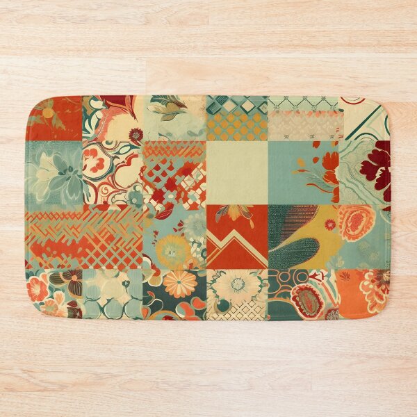 Item preview, Coastal Bloom Patchwork Retro Pattern designed and sold by Hashola Designs.