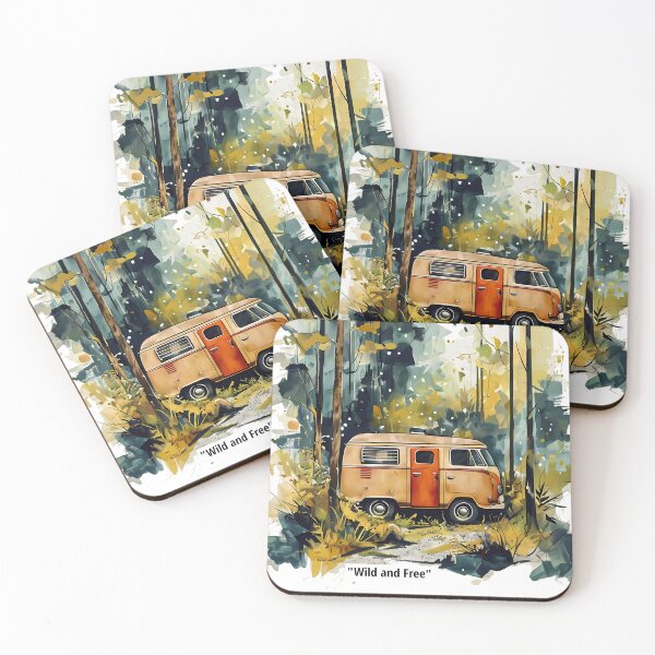 Item preview, Wild and Free - Retro Camper Van Watercolor Forest Sketch designed and sold by Modern Nest Art.