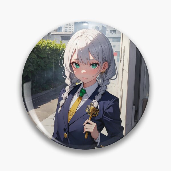 Item preview, Komoto Kamezu - Silver Haired Anime Girl in Elegant School Uniform designed and sold by iloveanimechibi.