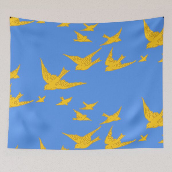 Item preview, Flight of Peaceful Pigeon Birds in Blue Sky | Golden Wings Nature Illustrated designed and sold by Based History.