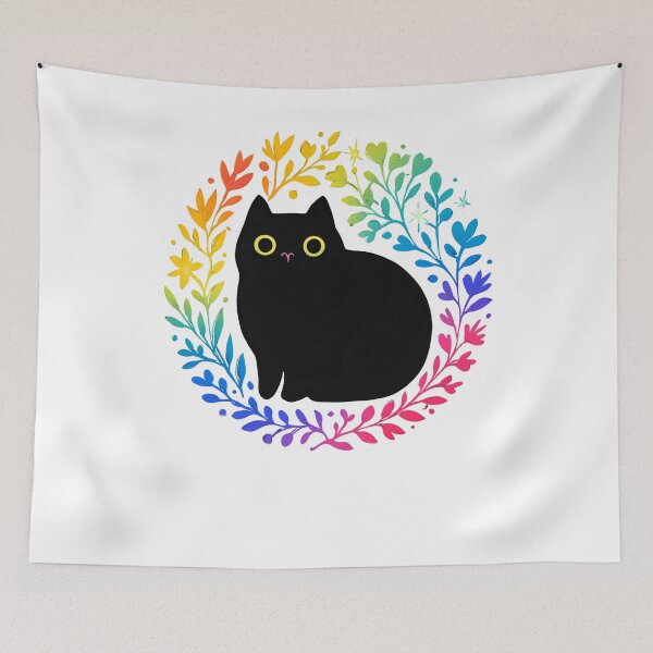 Item preview, Black Cat Rainbow Floral Magical Minimal designed and sold by SiarheiYur.