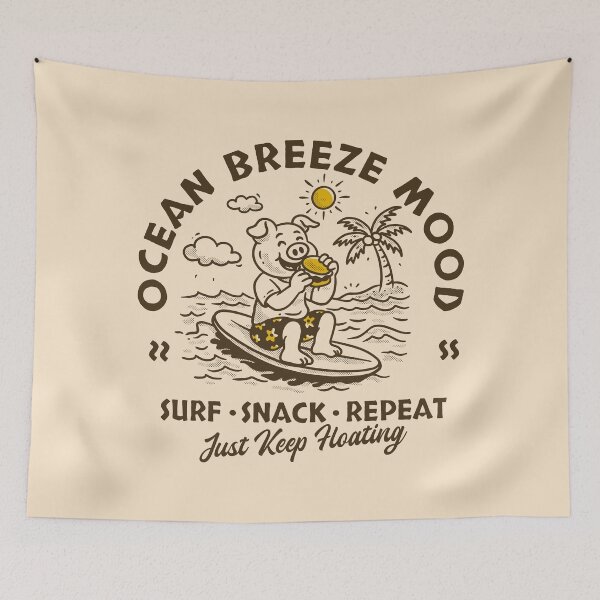 Item preview, Ocean Breeze Mood Surf Snack Repeat Cute Pig Surfing Design designed and sold by adipra.
