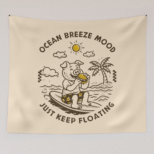 Item preview, Ocean Breeze Mood Surf Snack Repeat Cute Pig Surfing Design designed and sold by adipra.