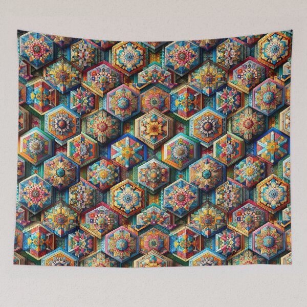 Item preview, Colorful Hexagon Mosaic Mandala Pattern Art designed and sold by Apex Designs.