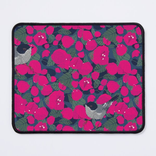 Item preview, Title: Blackcap Warbler in Bougainvillea Tropical Bird Botanical  designed and sold by HillsandSheep.